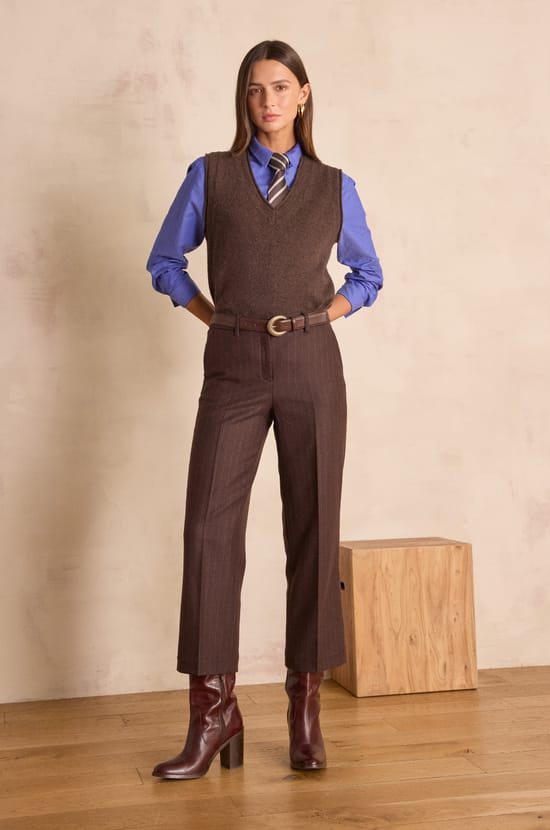 MELINA cropped striped wool trousers;${refinementColor}