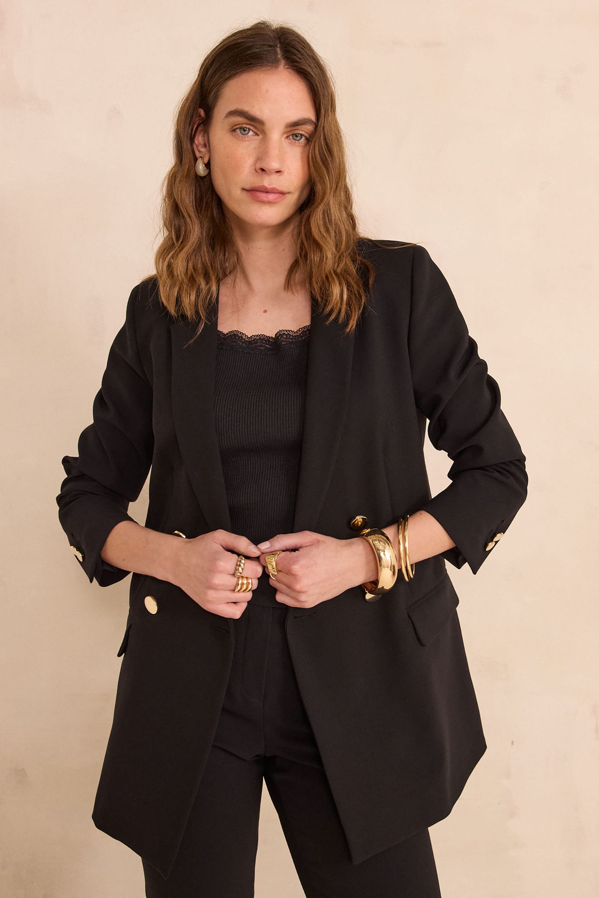 Tailleur Femme 2 Pièces – Veste Blazer Et Pantalon élastique | 65% Coton, 35% élasthanne | Pour Bureau, Cérémonie, Tenue élégante Quotidienne - 4