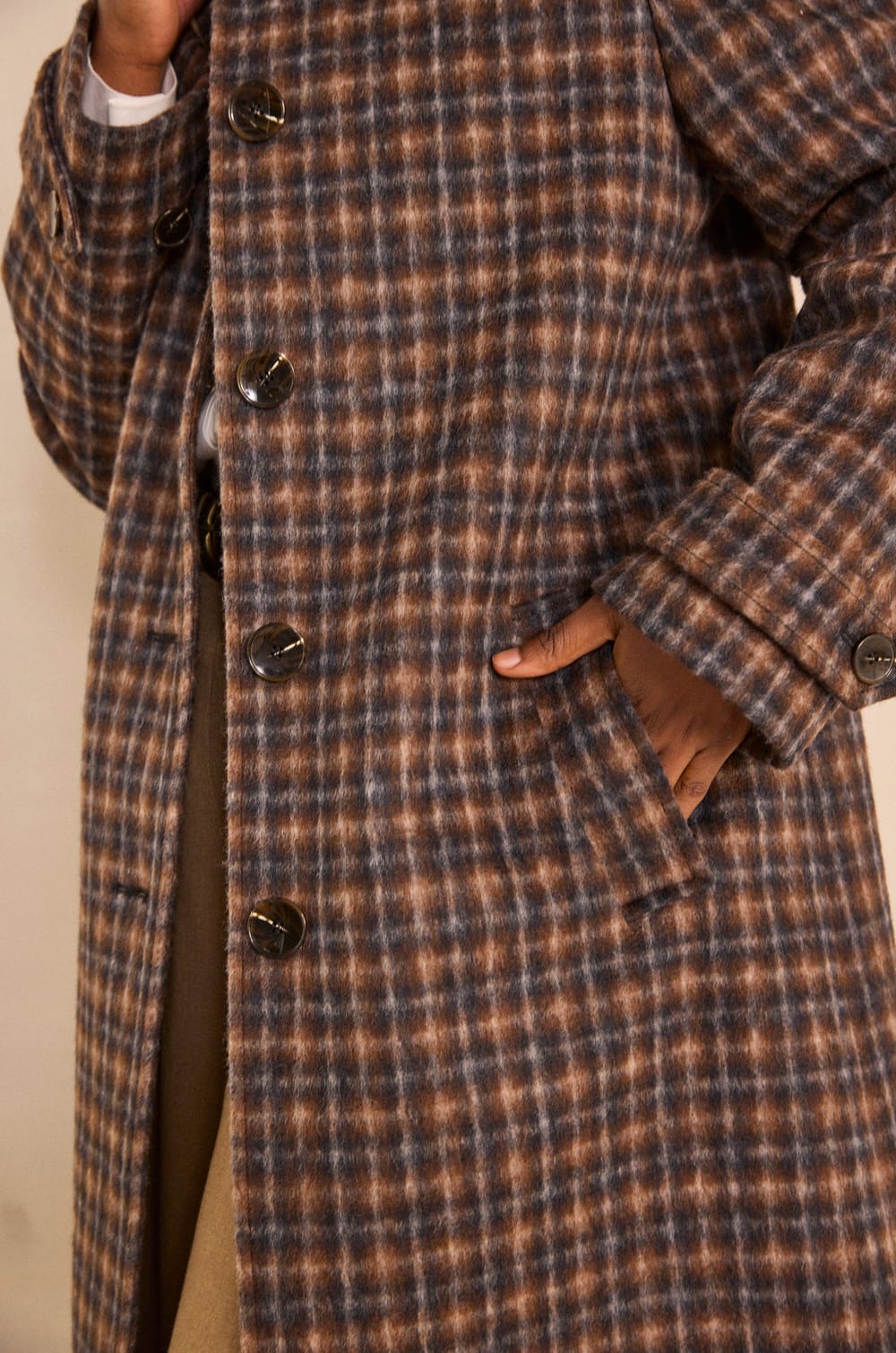 Long plaid mixed wool coat CONSTANT;${refinementColor}