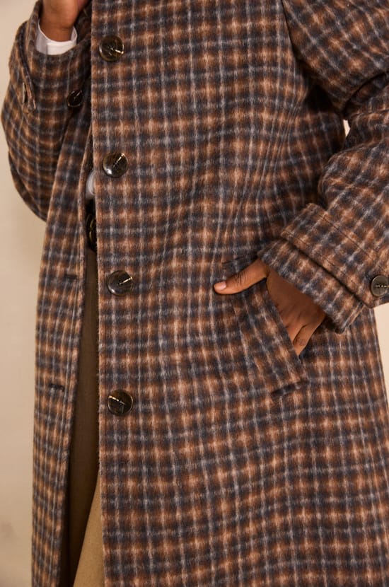 Long plaid mixed wool coat CONSTANT;${refinementColor}