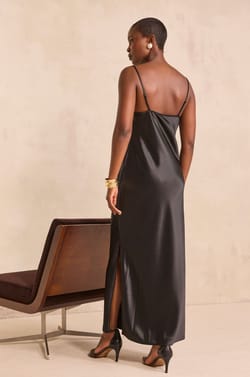 Long satin dress with lace REFLET;${refinementColor}