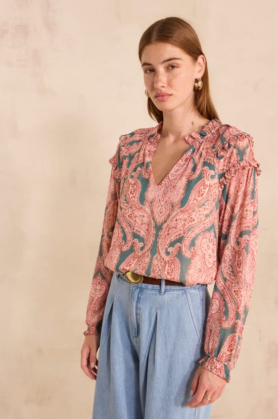 MALOE printed long sleeve blouse;${refinementColor}