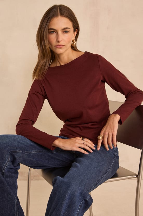 TANGUY cotton blend boat neck T-shirt;${refinementColor}