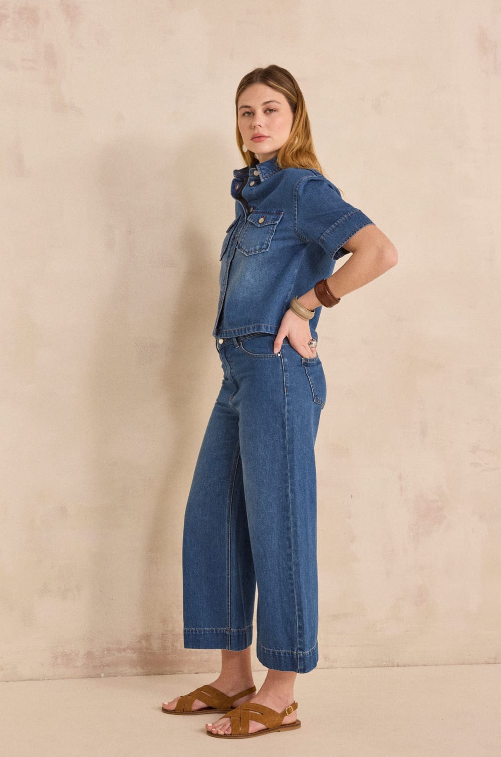 Pantalon large et cropped en coton ROMY;${refinementColor}