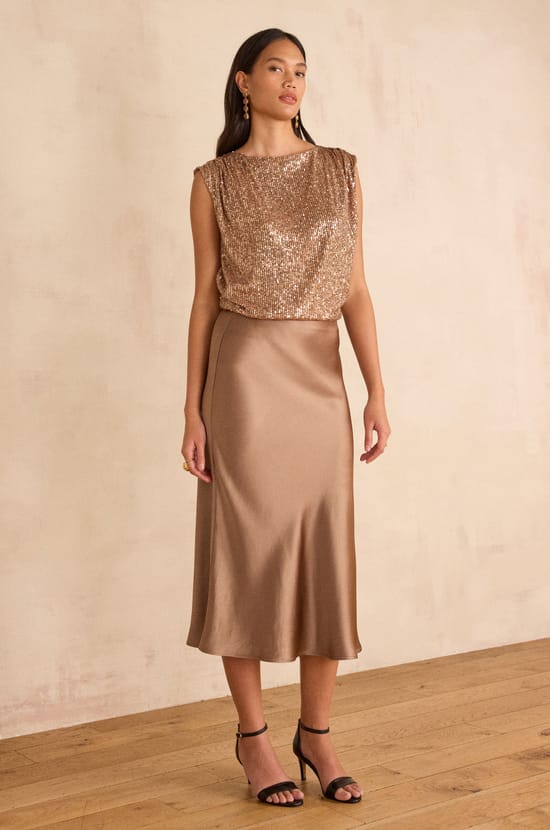 AMELIA straight satin skirt;${refinementColor}