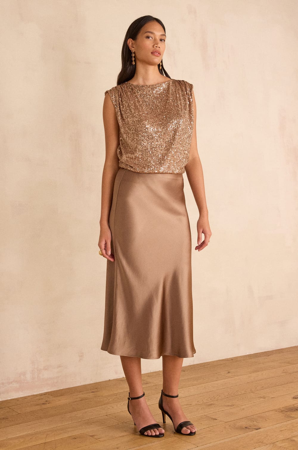 AMELIA straight satin skirt;${refinementColor}
