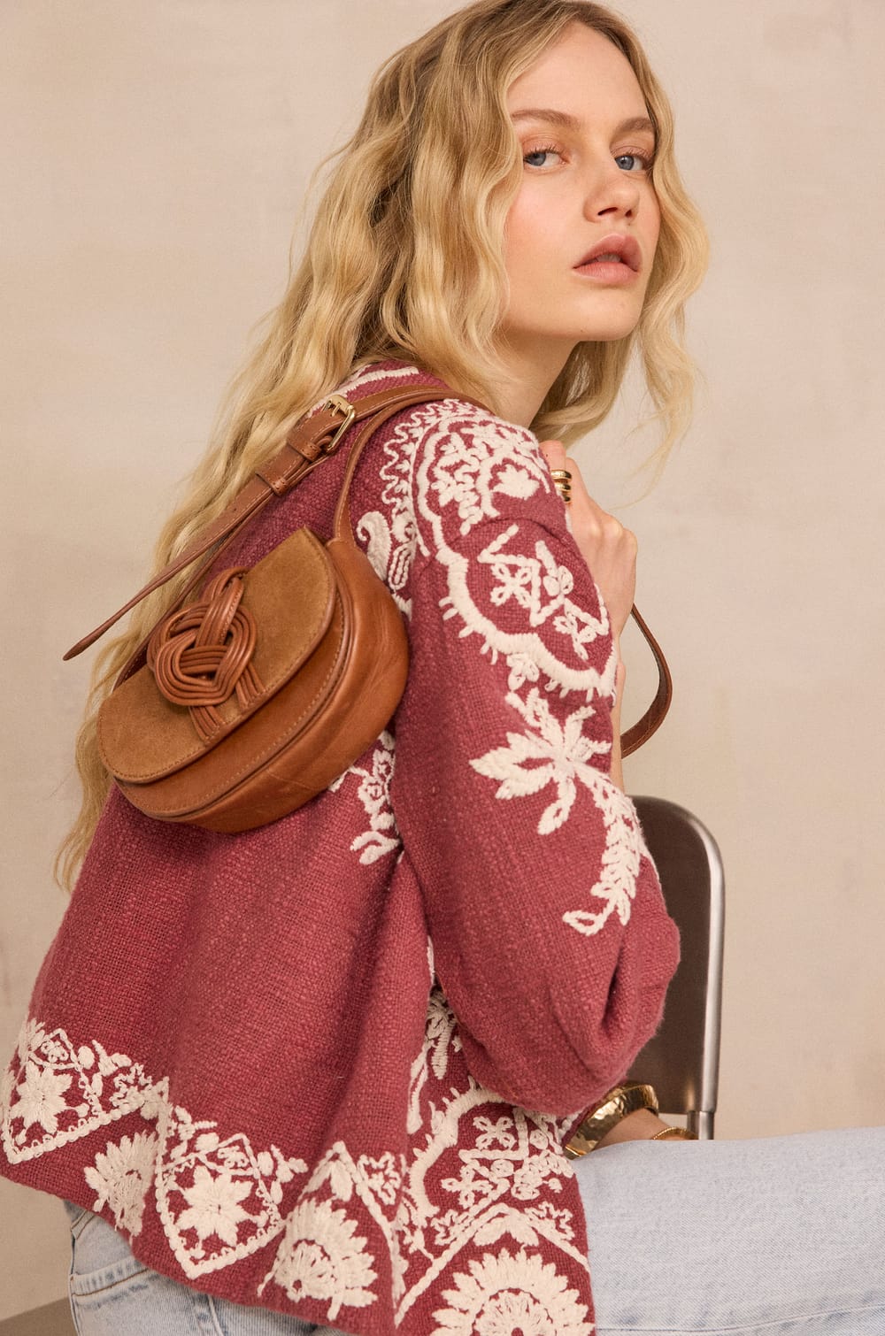 Veste brod&eacute;e &agrave; manches longues en coton VALMA;${refinementColor}