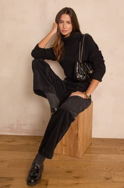 High-waisted wide-leg trousers OXAN in velvet;${refinementColor}