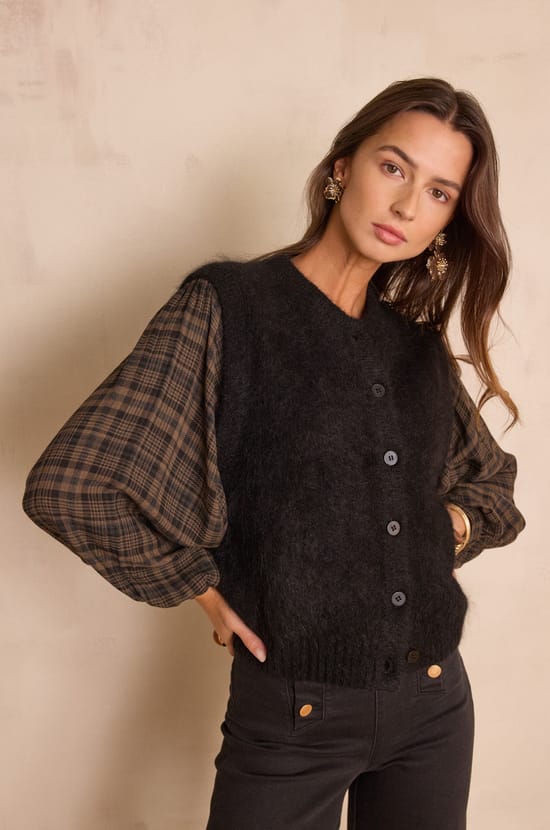 LOULOU sleeveless cardigan in mohair and wool;${refinementColor}