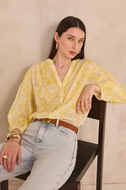 Printed long sleeve cotton blouse DEVONA;${refinementColor}
