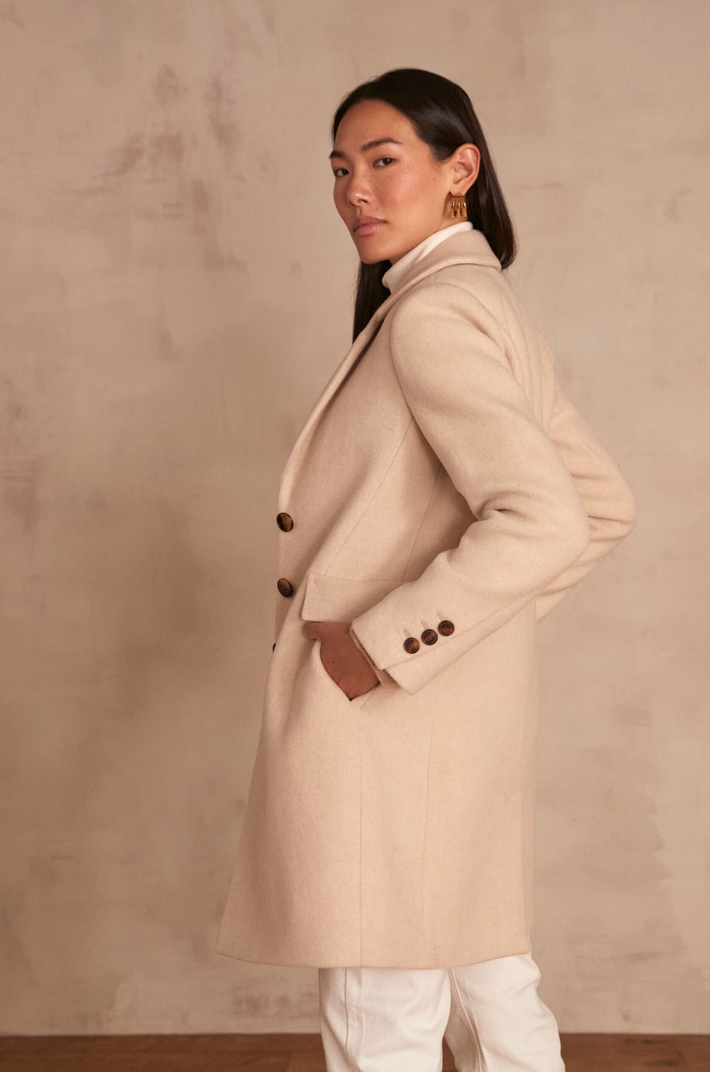 Long Beige Manteau Femme Long Droit Manteau Droit Beige Femme