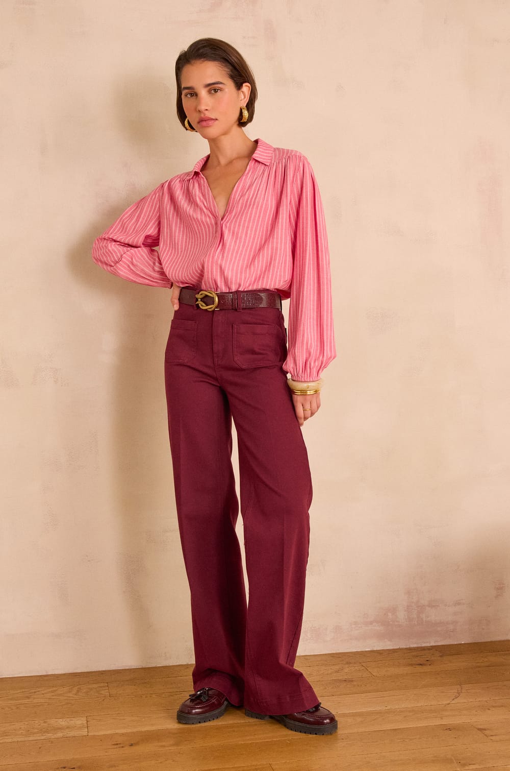 LUNA wide-leg trousers in cotton;${refinementColor}