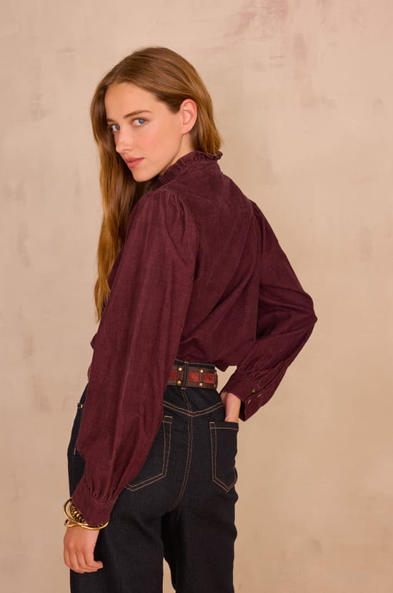 SERAPHINE velvet blouse in 100% cotton;${refinementColor}
