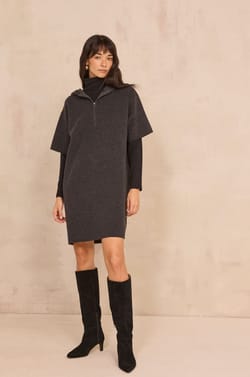 Charcoal gray blended wool dress PENSEE;${refinementColor}