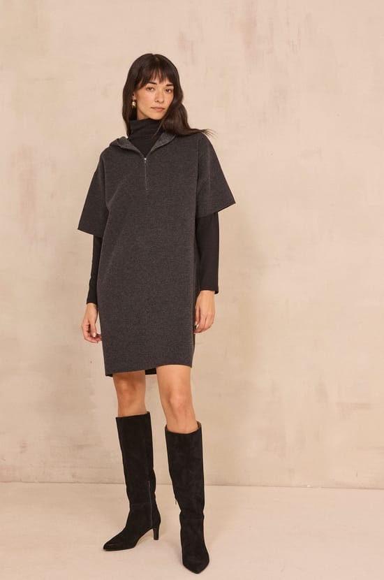 Charcoal gray blended wool dress PENSEE;${refinementColor}