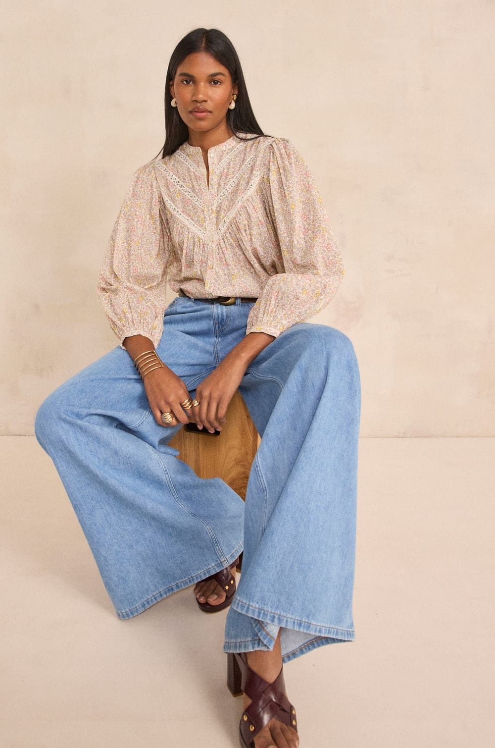 Blouse imprim&eacute;e &agrave; manches longues en coton DEVON;${refinementColor}