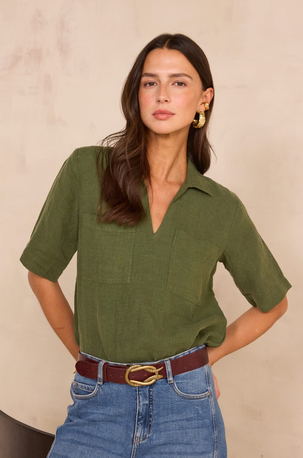 Short-sleeved linen blouse DELVA;${refinementColor}