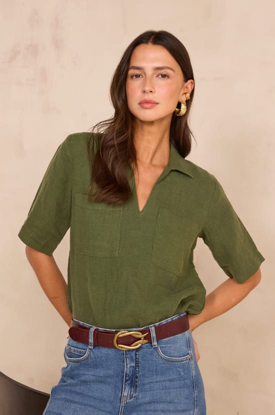 Short-sleeved linen blouse DELVA;${refinementColor}