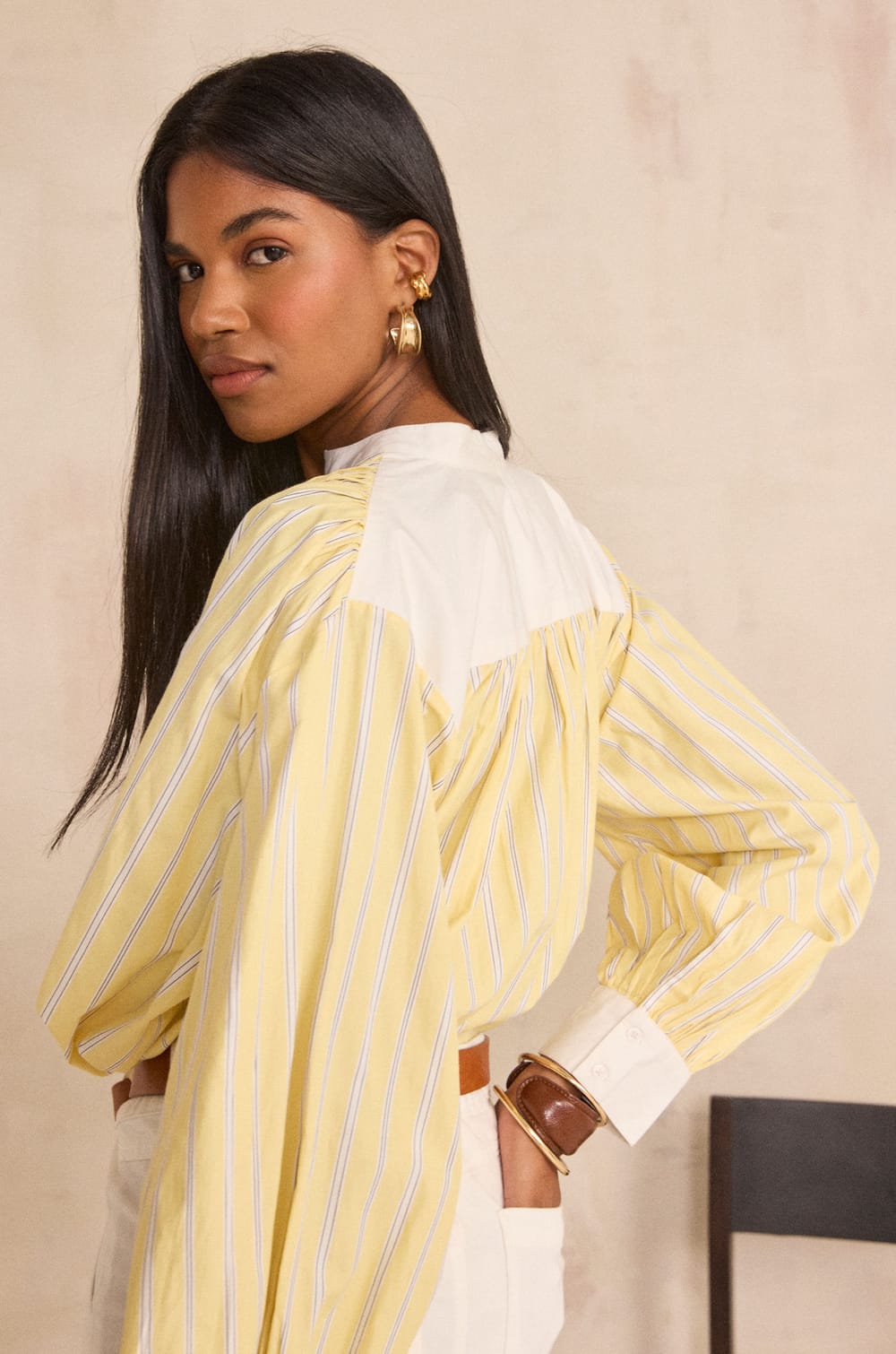 Douglas striped long-sleeve blouse;${refinementColor}