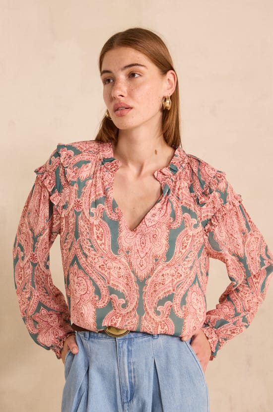 MALOE printed long sleeve blouse;${refinementColor}