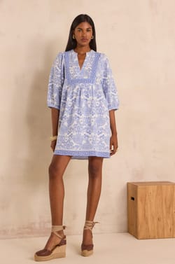 Printed straight dress in blended cotton PLUM;${refinementColor}