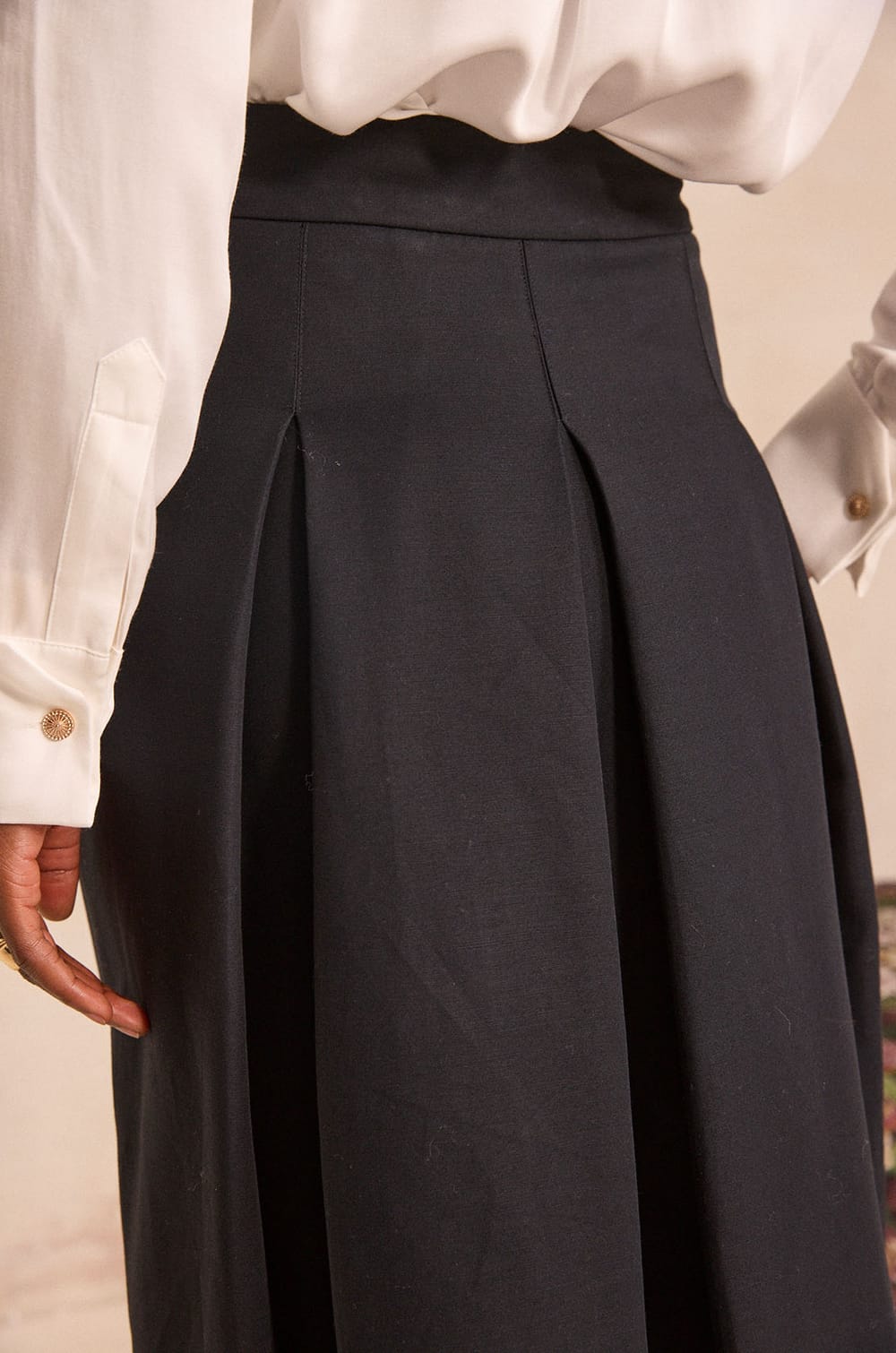 Jupe &agrave; plis en coton m&eacute;lang&eacute; ETINCELLE;${refinementColor}