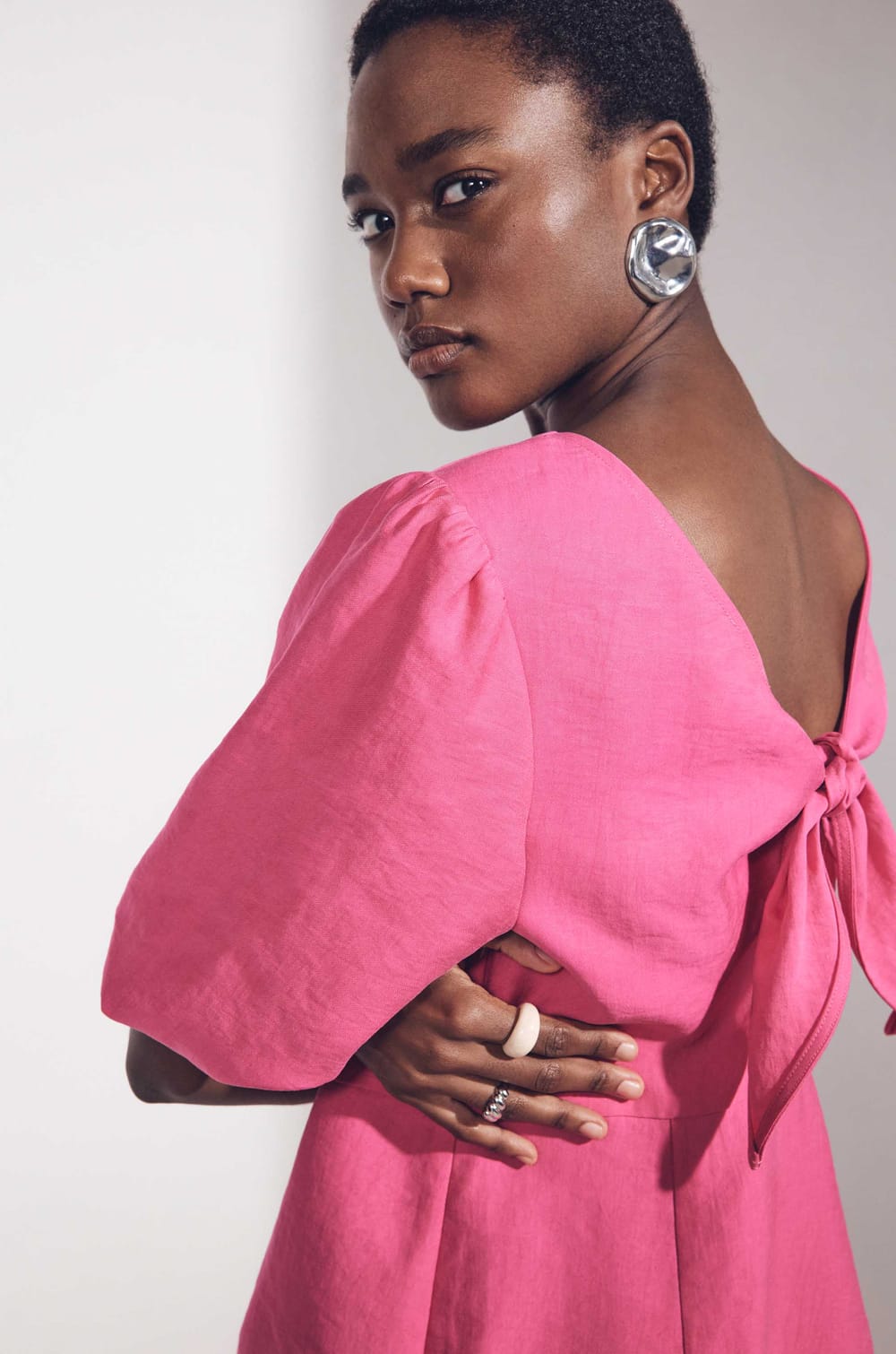 BAYLA short puff sleeve straight dress;${refinementColor}