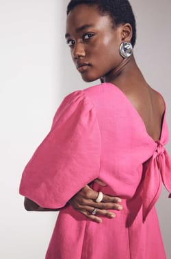 BAYLA short puff sleeve straight dress;${refinementColor}
