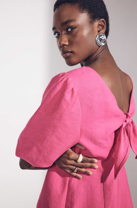 BAYLA short puff sleeve straight dress;${refinementColor}