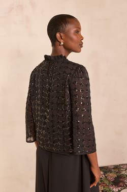 Sequin Embroidered Blouse MOKA;${refinementColor}