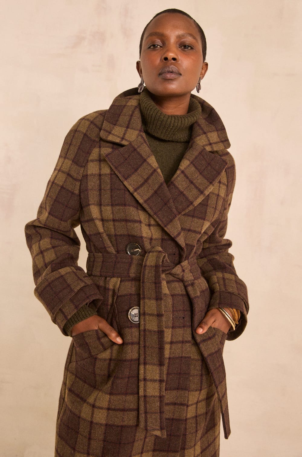 Checked wool blend coat DAREN;${refinementColor}