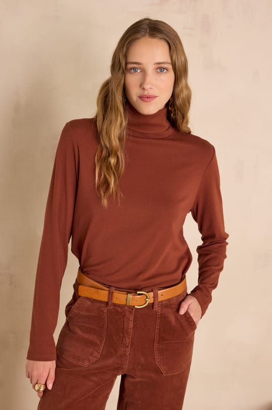 T-shirt col roul&eacute; en coton FERGUIE;${refinementColor}