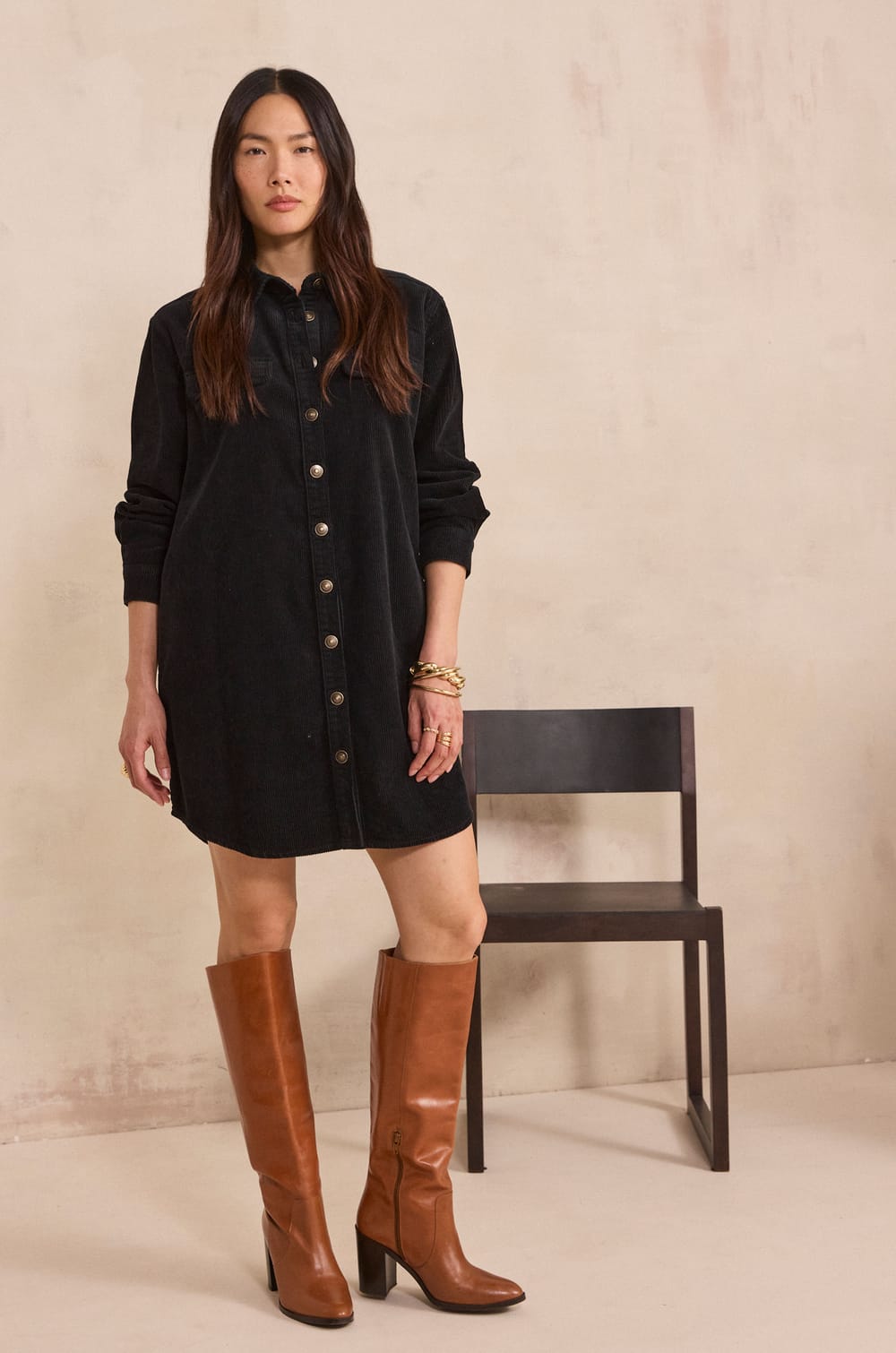 CENDRA shirt dress in velvet;${refinementColor}
