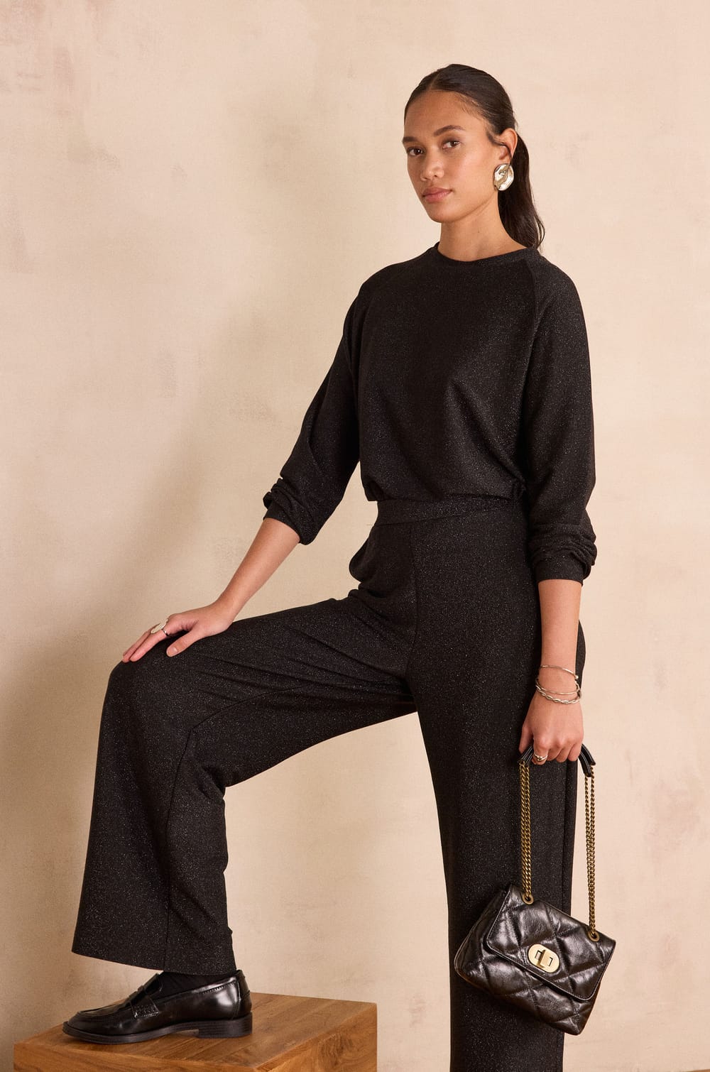 Long-sleeved sequined top FLAMME;${refinementColor}