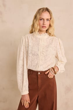 Lace blouse with puffed sleeves WONDER;${refinementColor}