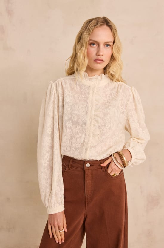 Lace blouse with puffed sleeves WONDER;${refinementColor}