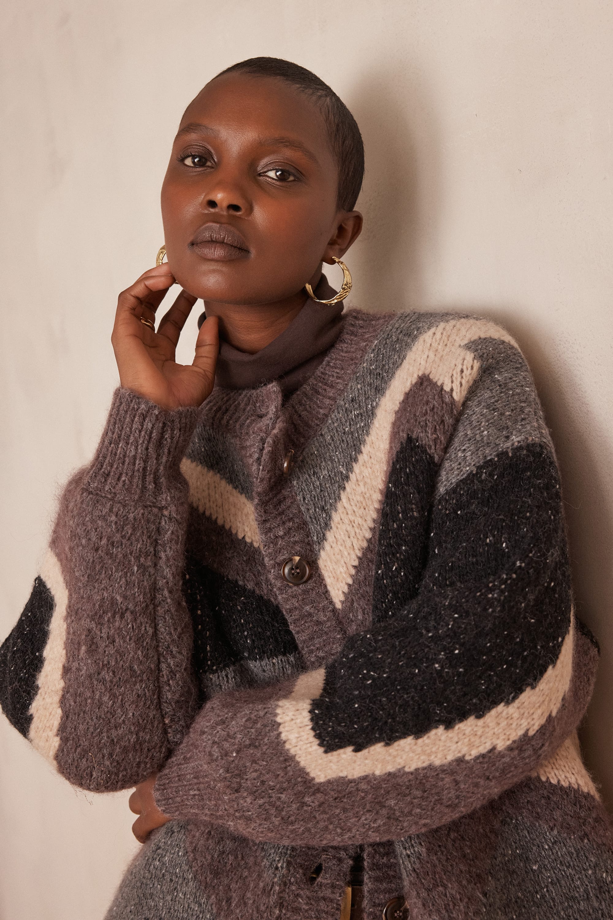 BRITNEY jacquard pattern cardigan woman | DARK TAUPE