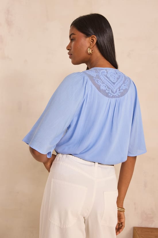 Embroidered blouse with 3/4 sleeves DEBORAH;${refinementColor}