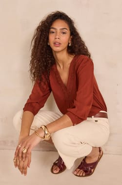 Blouse brod&eacute;e &agrave; manches longues DORIAN;${refinementColor}