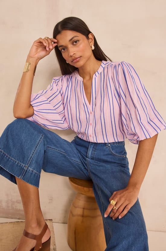 Long-sleeve striped cotton blouse DARINA;${refinementColor}