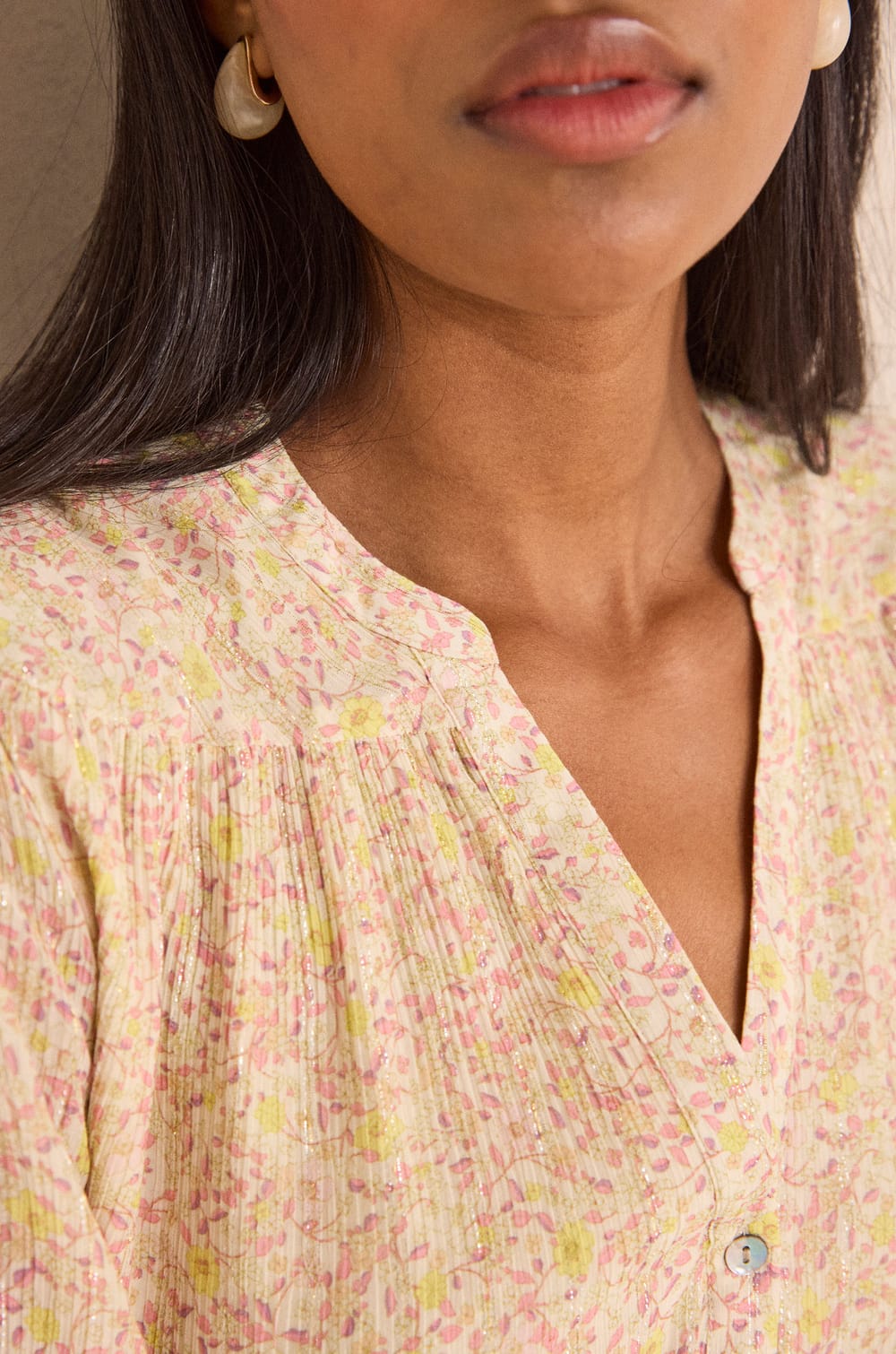 Printed long sleeve blouse DELPHINE;${refinementColor}