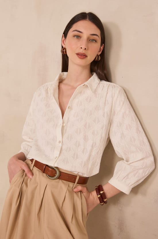 Embroidered long-sleeve cotton blouse DUKE;${refinementColor}