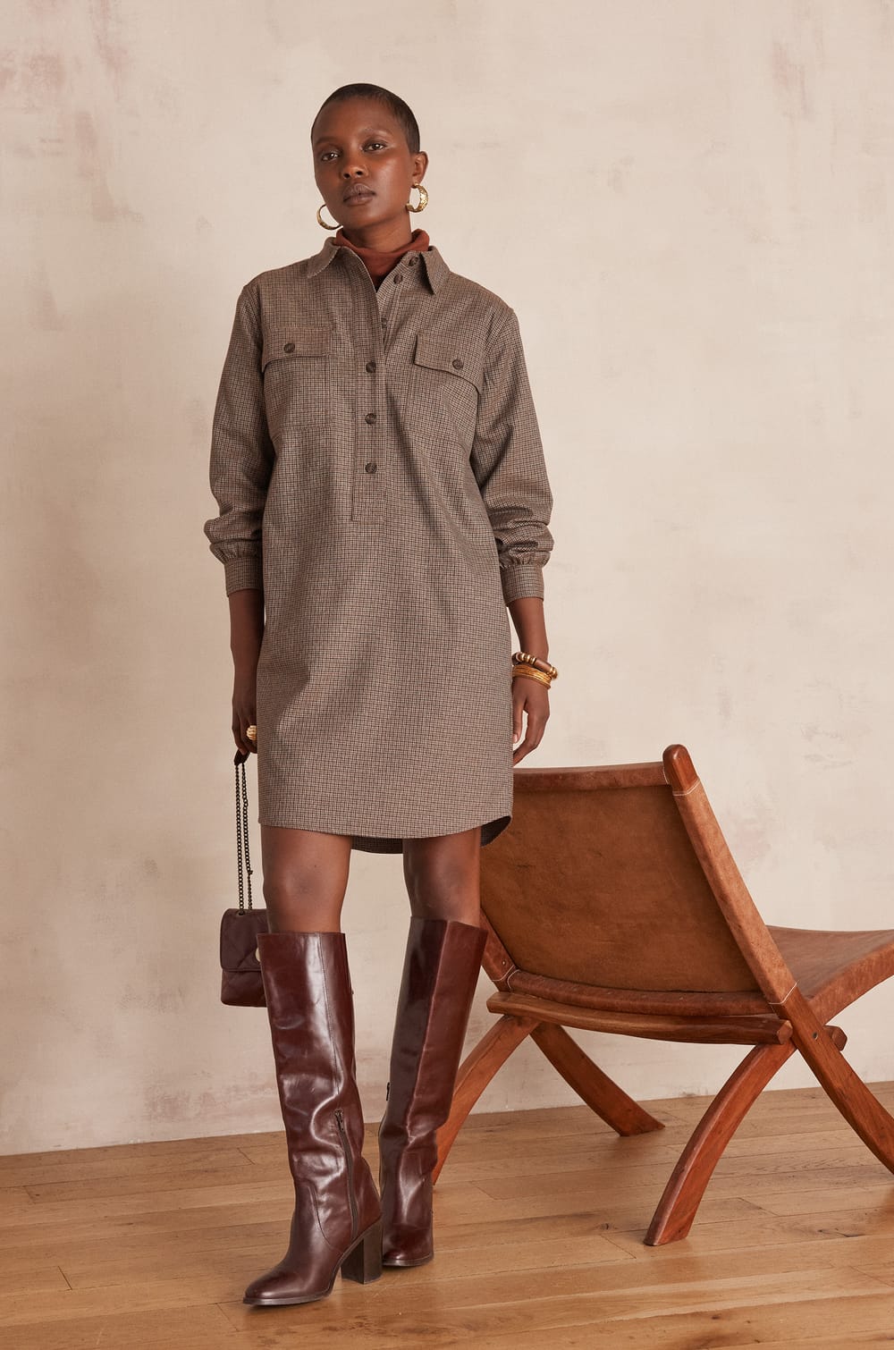 Robe MARLINE motif pied de poule;${refinementColor}