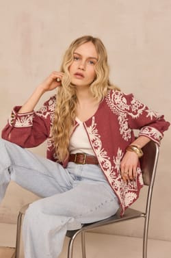 Veste brod&eacute;e &agrave; manches longues en coton VALMA;${refinementColor}