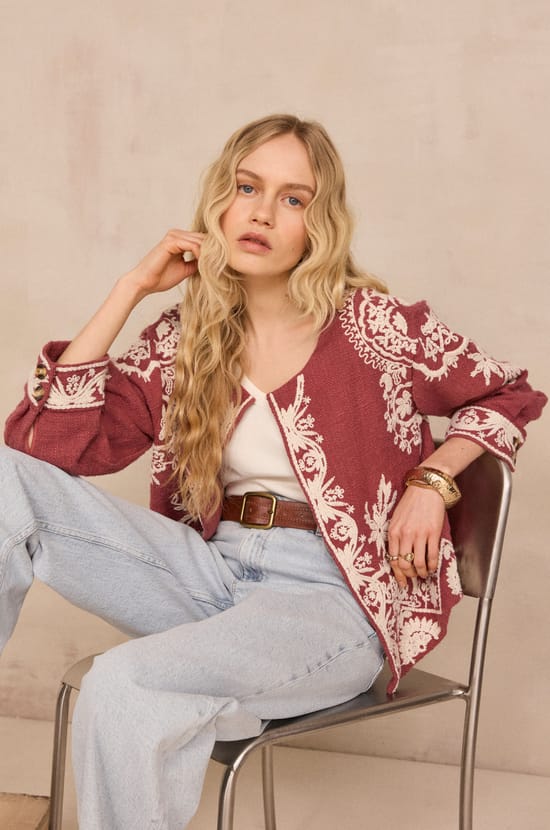 Veste brod&eacute;e &agrave; manches longues en coton VALMA;${refinementColor}