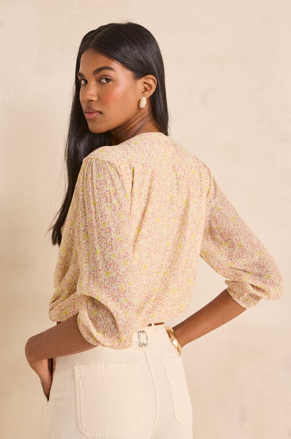 Printed long sleeve blouse DELPHINE;${refinementColor}