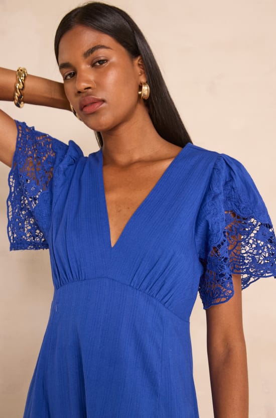 Short-sleeved embroidered cotton dress PAULINE;${refinementColor}