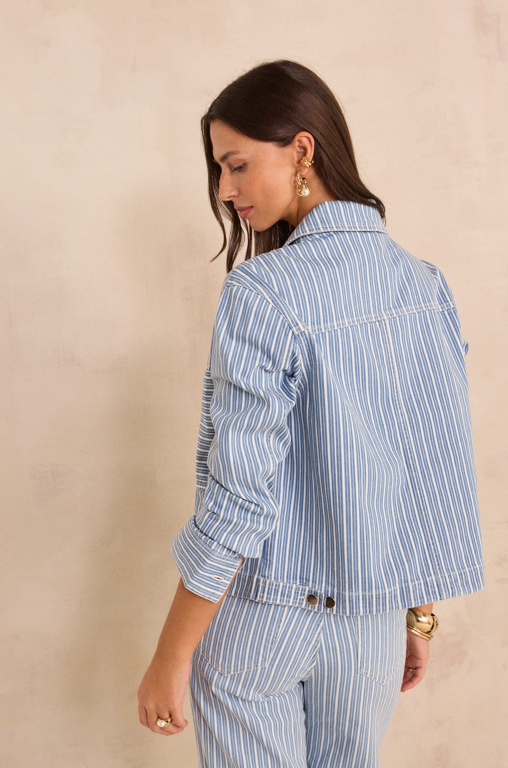 Striped long-sleeve blended cotton jacket CARLA;${refinementColor}