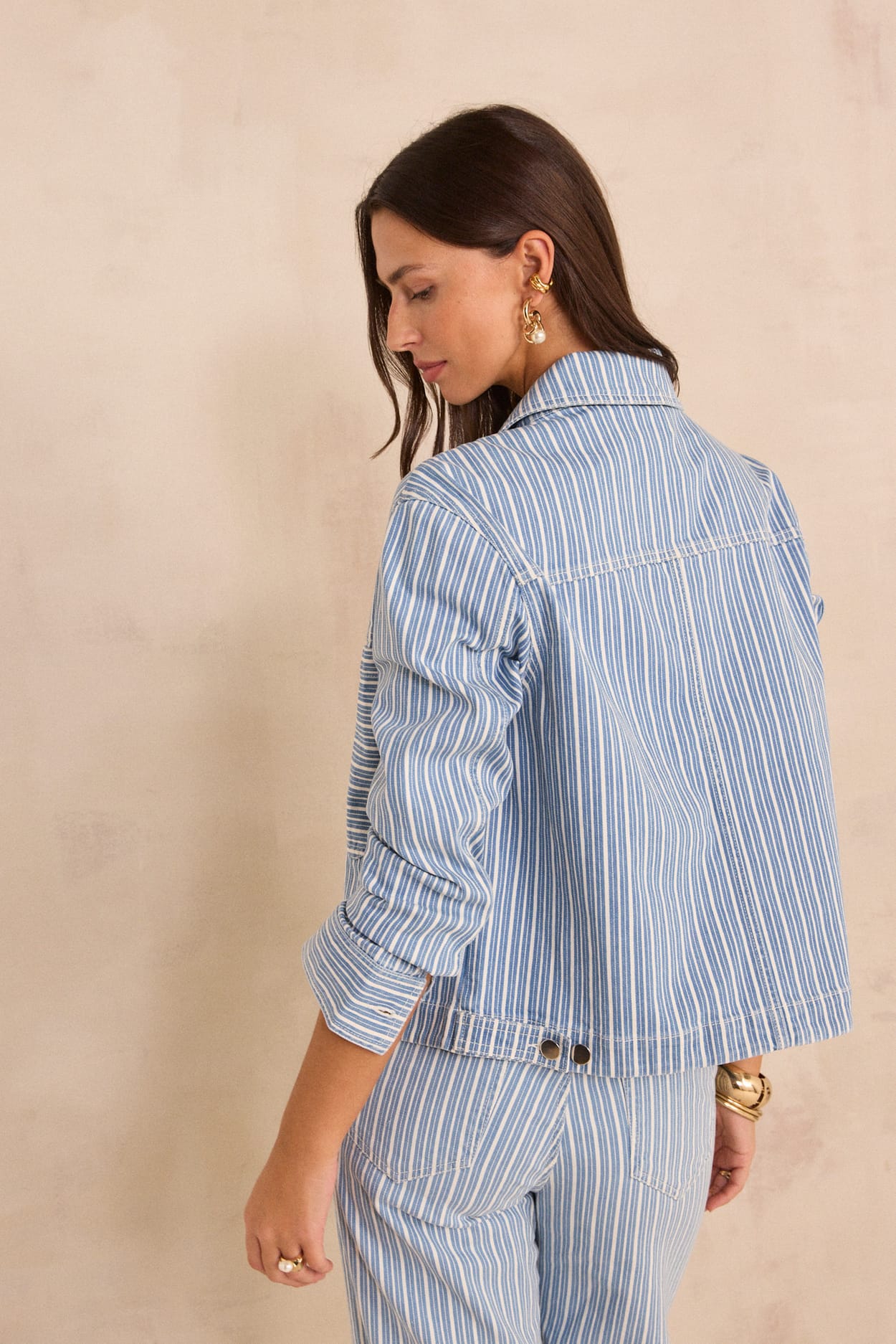 Striped long-sleeve blended cotton jacket CARLA;${refinementColor}