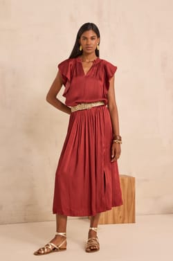 JULIANA satin midi skirt;${refinementColor}